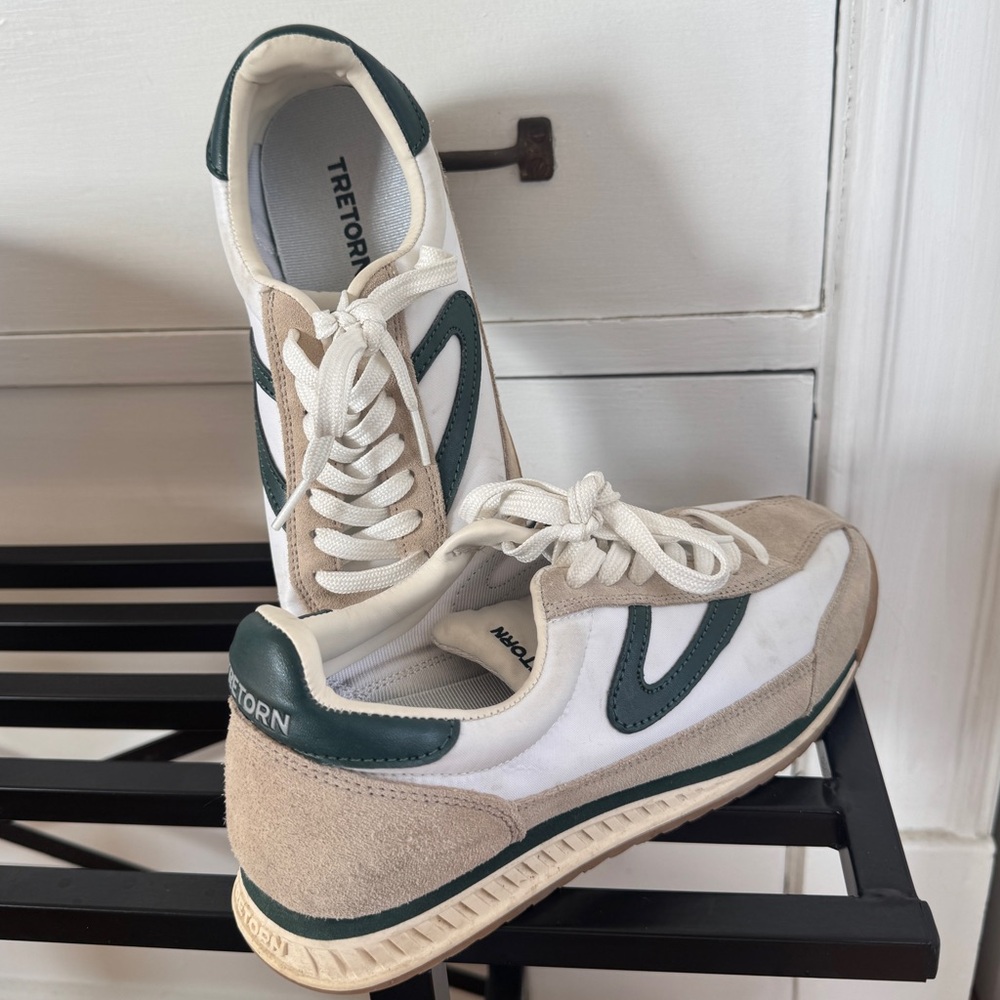 Tretorn Rawlins White and Tan Sneakers with Green Accents